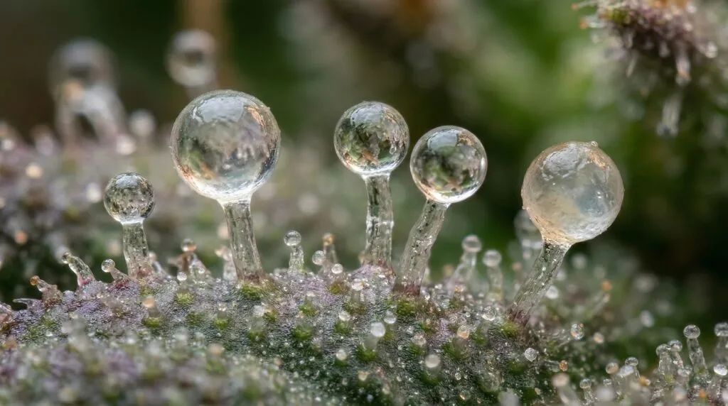 Denser trichome head coverage commonly seen on triploid strains.