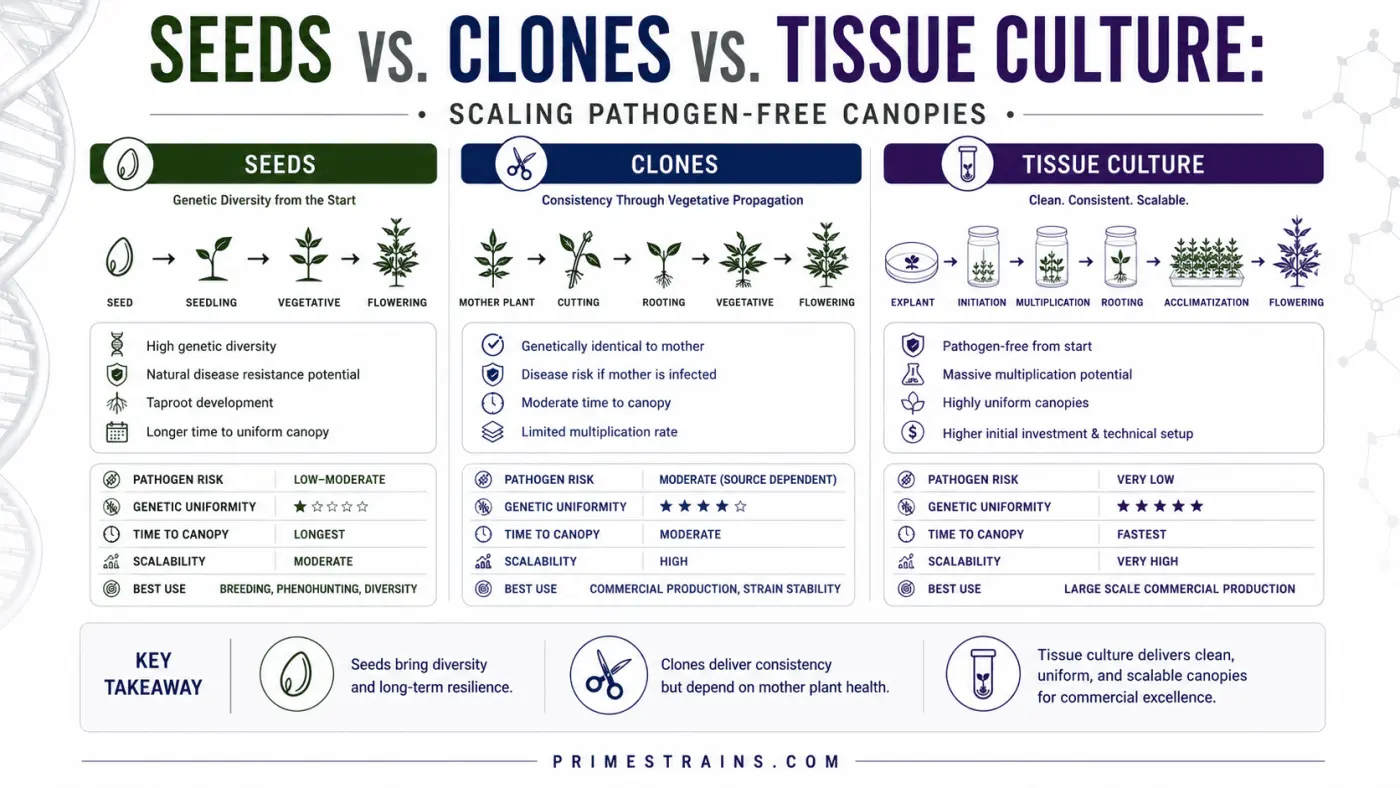 Seeds vs. Clones vs. Tissue Culture: Scaling Pathogen-Free Canopies