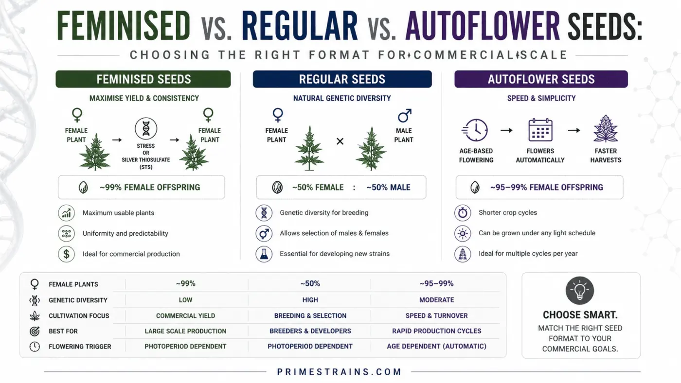 Feminised vs. Regular vs. Autoflower Seeds: Choosing the Right Format for Commercial Scale