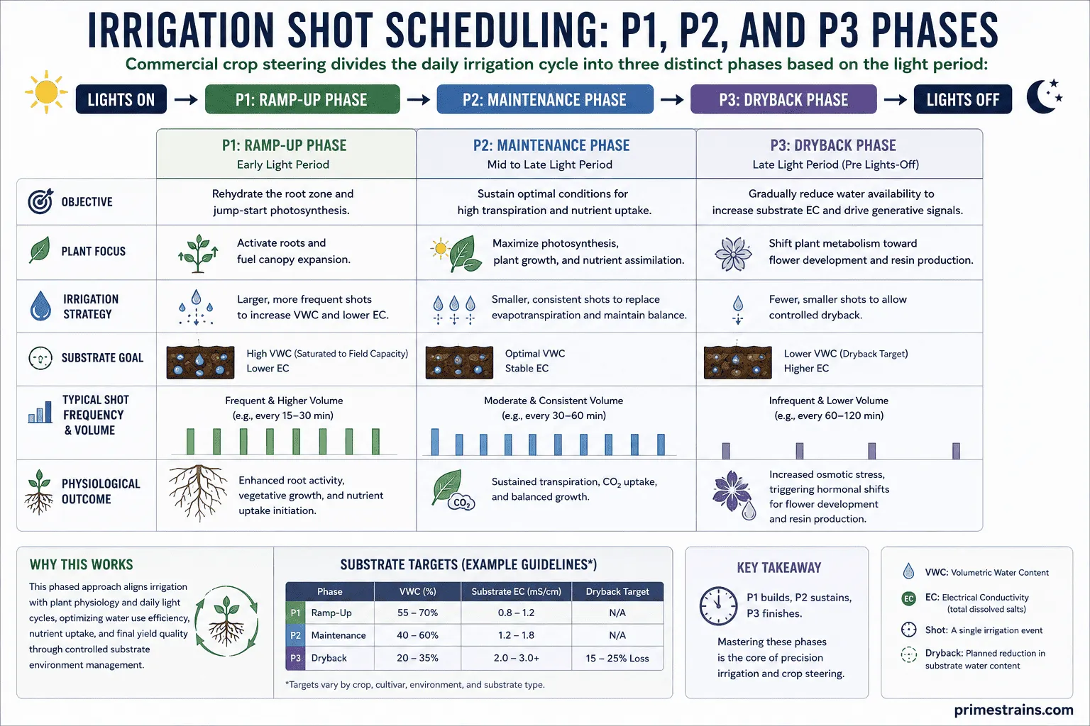 Irrigation Shot Scheduling: P1, P2, and P3 Phases